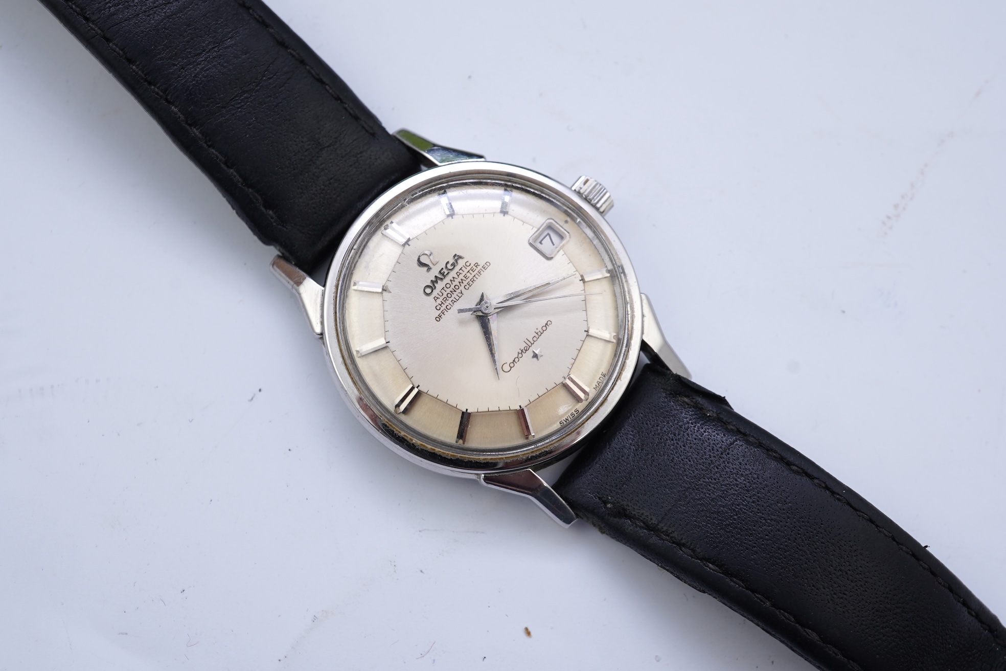 A gentleman's 1960's? stainless steel Omega Constellation Automatic Chronometer Officially Certified wrist watch, with pie-pan dial
